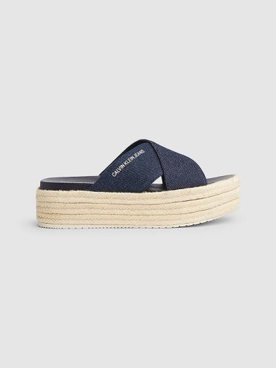 Calvin Klein Cipők HU598828 | Calvin Klein Denim Női Platform Szandál Sötét Kék